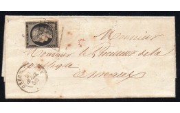 N° 3 20c NOIR s/JAUNE SEUL s/LAC du 20 AVRIL 1850 / OBLITÉRATION GRILLE + T15